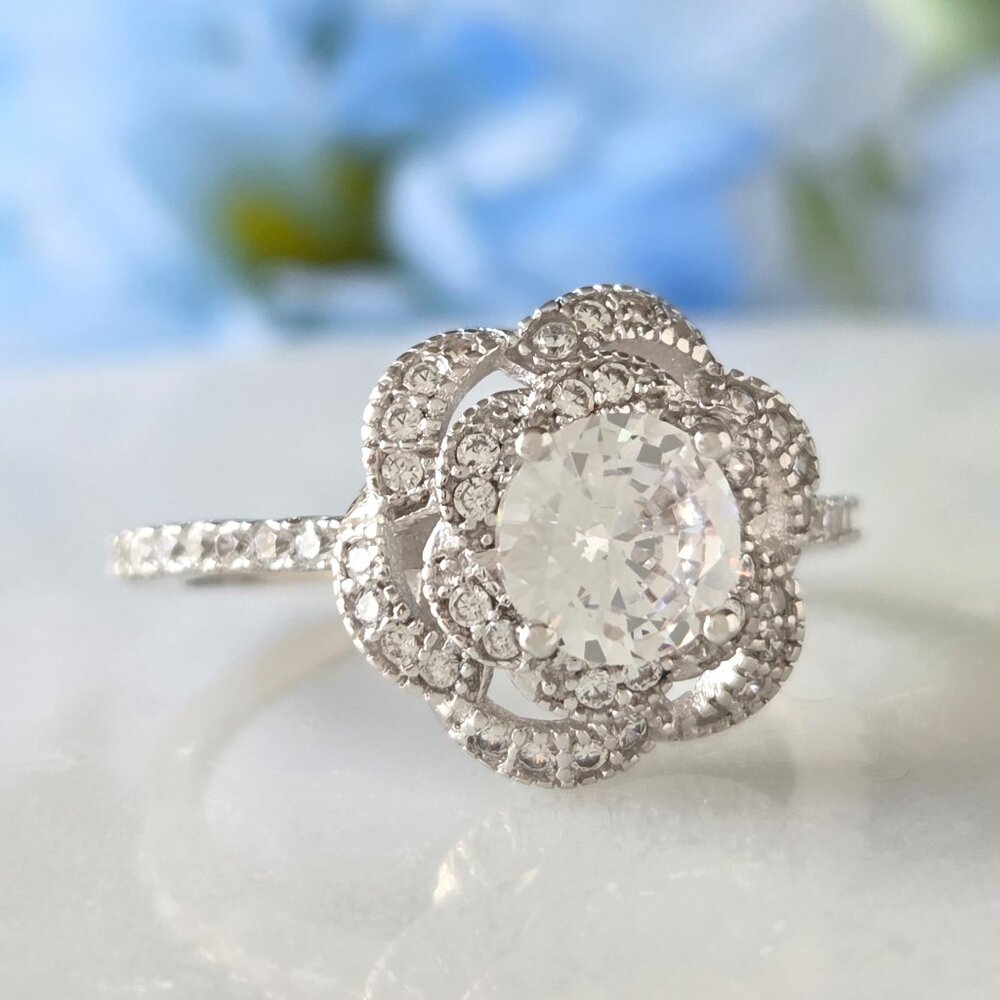 Vintage Style Flower Ring - 925 Sterling Silver Victorian Style
